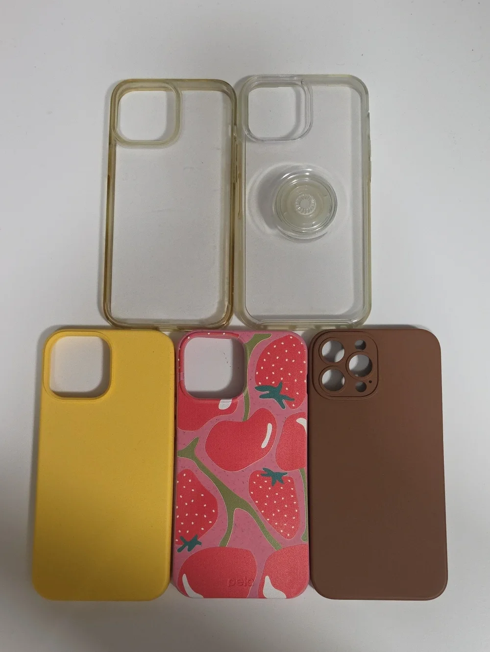 Clear and Colored Phone Case Bundle - Yellow, Pink Strawberry, Brown, Clear